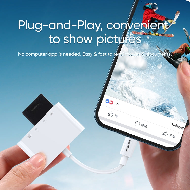 Joyroom S-H142 4 in 1 8 PIN to SD/TF Card + 8 Pin Charging + USB Interface OTG Camera Reader Adapter Support iOS 13 (White)