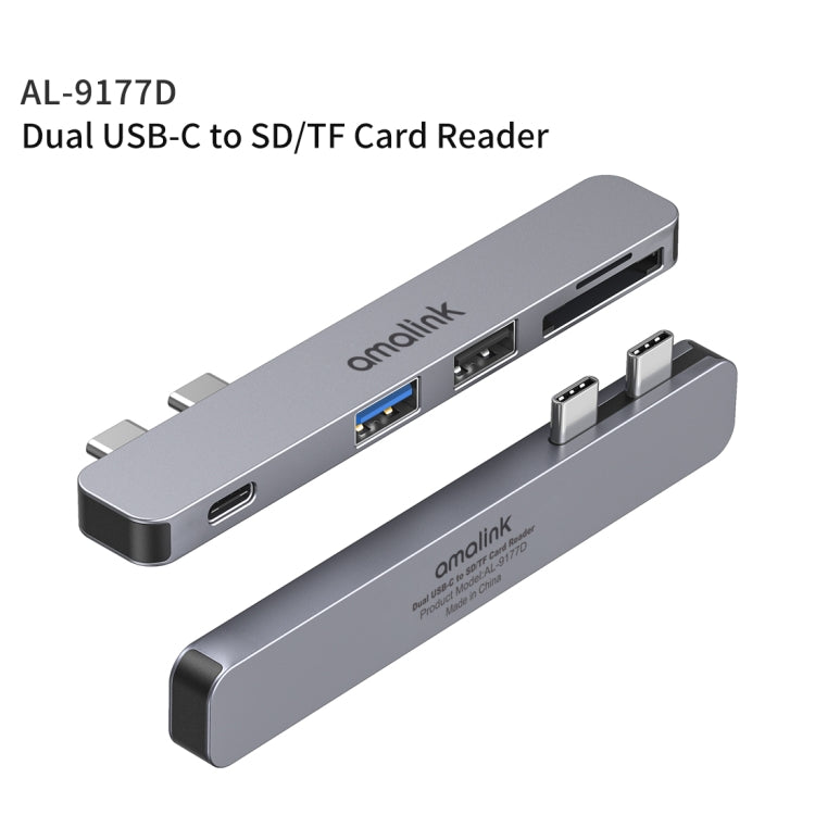 Amalink 9177D Dual TYPE-C / USB-C vers lecteur de carte SD / TF (Gris)