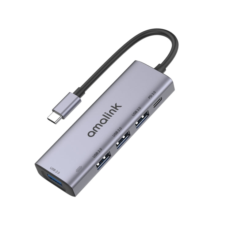 Amalink 95119D Tipo-C / USB-C a 4 Puertos USB + PD 3.0 Multifunción de acoplamiento de hub multifunción (Gris)