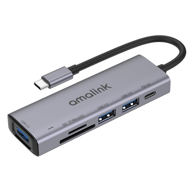 Amalink 95120D Type-C / USB-C to SD / TF + 3 USB Ports + PD 3.0 Multifunction Hub (Grey)