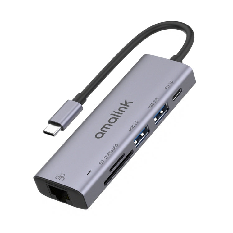 amalink 95122D Type-C / USB-C to RJ45 + 2 USB Ports + PD 3.0 Multifunction Hub (Grey)