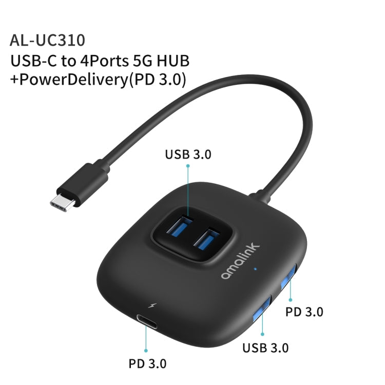 Amalink UC310 Type-C / USB-C a 4 Puertos Hub multifunción USB (Negro)