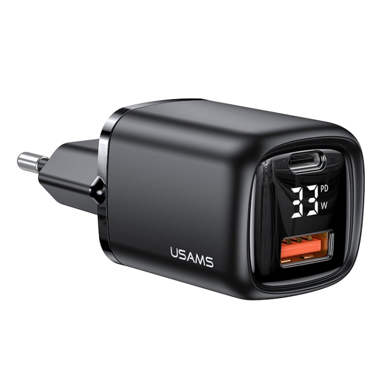 USAMS US-CC152 T46 33W USB + USB-C / Type-C Digital Display Digital Charger EU Plug (Black)