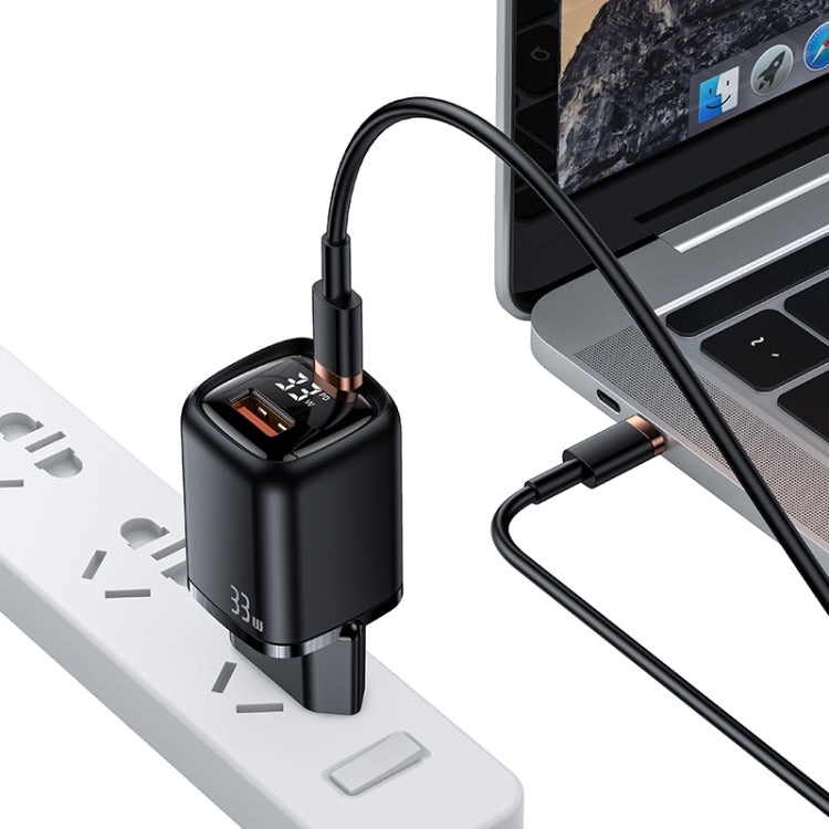 USAMS US-CC152 T46 33W USB + USB-C / Type-C Digital Display Digital Charger EU Plug (Black)