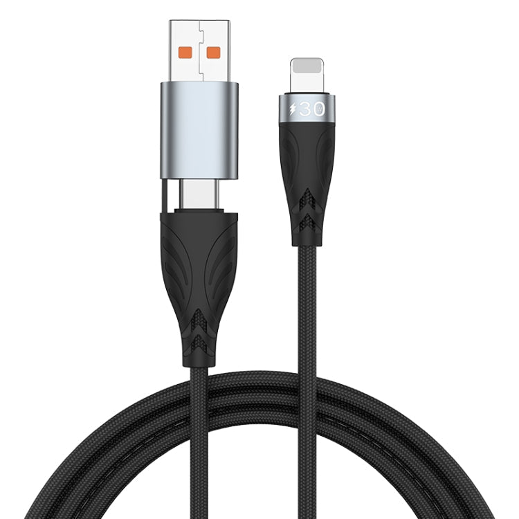ADC-008 2 en 1 PD 30W USB + USB-C / Tipo-C a 8 Pin Flash Carga Cable de Datos Longitud del Cable: 1M (Gris Negro)