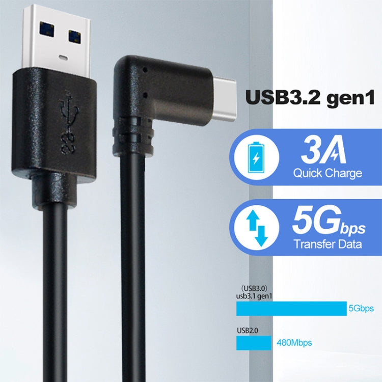 USB 3.2 GEN1 TYPE-C A USB 3.2 GEN1 TYPE-C Codo VR un solo Codo VR para Oculus Quest 1 / 2 Longitud del Cable: 3M (Negro)