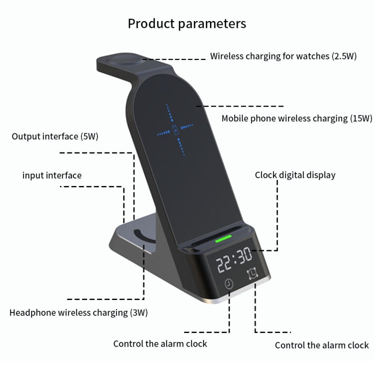 H36 6 en 1 15W reloj de alarma Digital Magsafe Cargador Inalámbrico Magnético para Teléfonos Móviles / Airpods / Iwatch