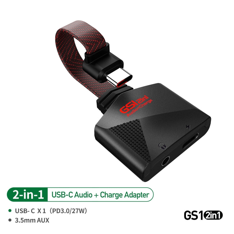 Plextone GS1 Type-C / USB-C 2-en-1 Adaptateur audio à charge rapide (Noir)