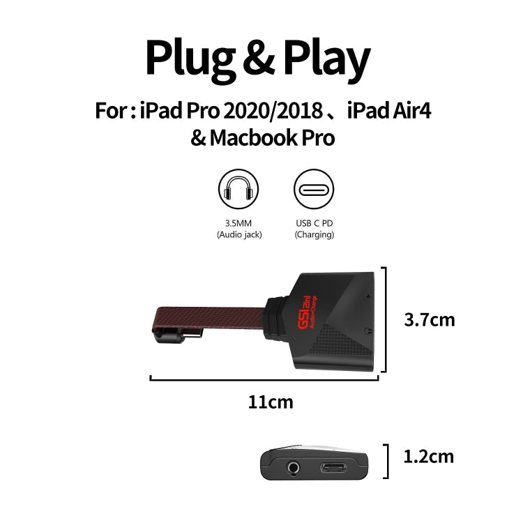 Plextone GS1 Tipo-C / USB-C 2 en 1 Adaptador de Audio de Carga Rápida (Negro)