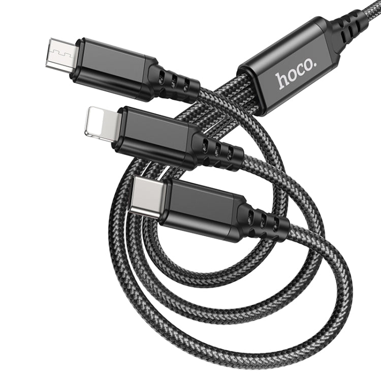 Hoco X76 3 en 1 2A 8 broches + USB-C / Type-C + Micro USB Super Câble de charge. Longueur : 1 m (Noir)