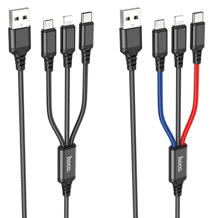 Hoco X76 3 in 1 2A 8 Pin+USB-C / Type-C+Micro USB Super Charging Cable.Length: 1m (MultiColor)