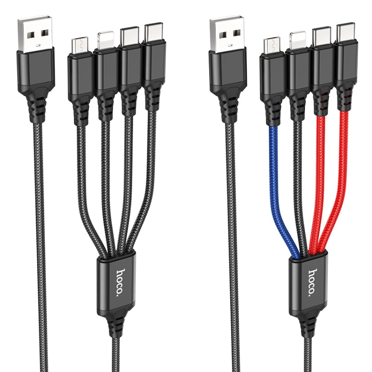 Hoco x76 4 en 1 2A Dual USB-C / Type-C +8 Pin + Micro USB Super Cable de Carga longitud: 1m (Negro)