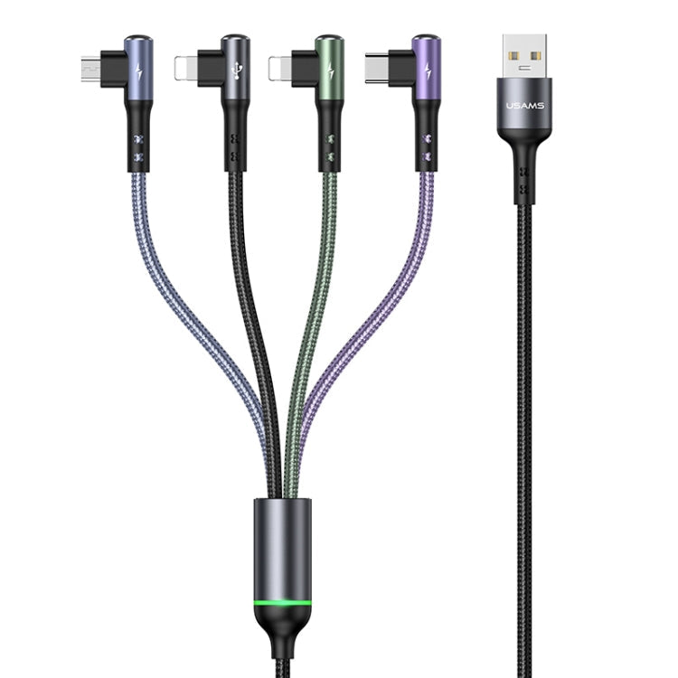 USAMS US-SJ563 U80 USB a Dual 8 pin+Tipo-C / USB-C+Micro USB ALUMINUM ALUMINUM CODO CODO Cable de Carga longitud: 1.2m (Negro)
