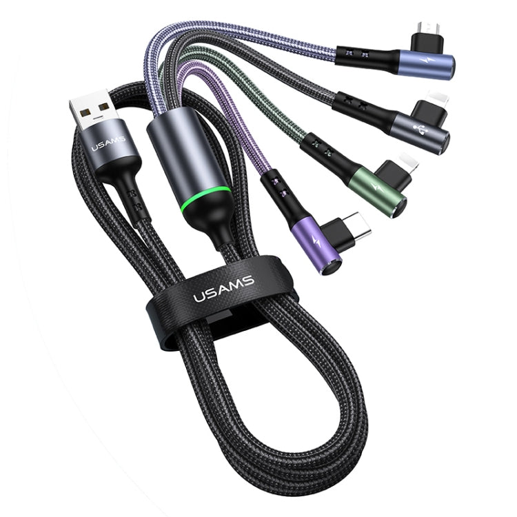 USAMS US-SJ563 U80 USB vers double 8 broches + Type-C / USB-C + Micro USB ALUMINIUM COUDE COUDE EN ALUMINIUM Longueur du câble de charge : 1,2 m (noir)