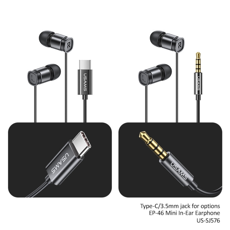 USAMS EP-46 Mini 3.5mm Aluminum Alloy Cable Headphone Length: 1.2m (Black)