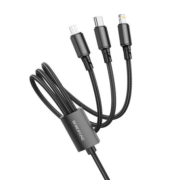 BOrofone BX72 Type-C / USB-C + 8 Pin + Micro USB 3 In 1 Charging Cable Length: 1m (Black)