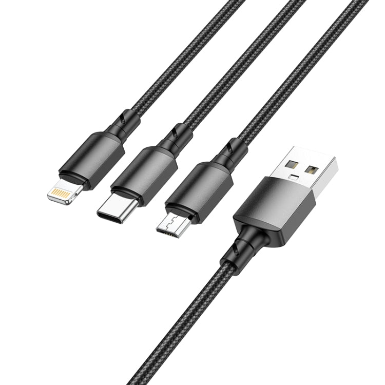 BOrofone BX72 Type-C / USB-C + 8 Pin + Micro USB 3 In 1 Charging Cable Length: 1m (Black)