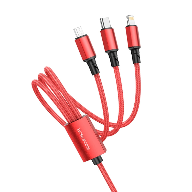 BOrofone BX72 Type-C / USB-C + 8 broches + Micro USB 3 en 1 Câble de charge Longueur : 1 m (Rouge)