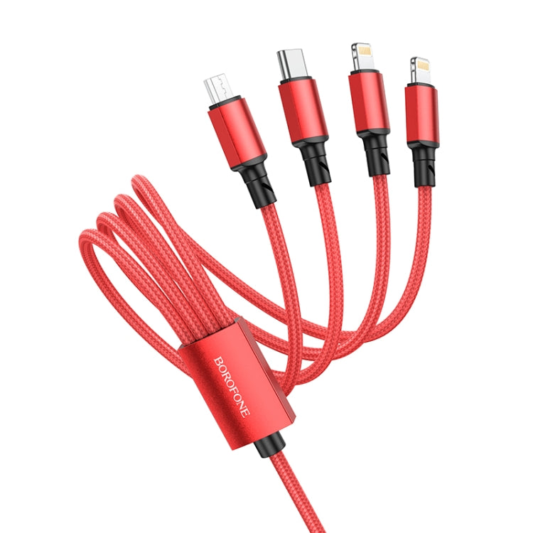 BOrofone BX72 Tipo-C / USB-C + Dual 8 Pin + Micro USB 4 In1 Cable de Carga longitud: 1m (Rojo)