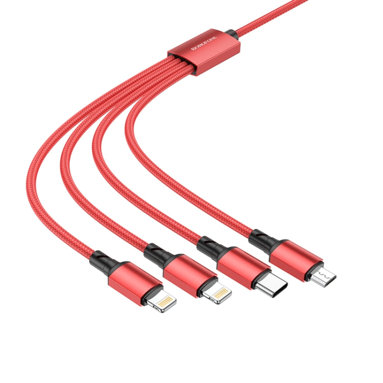 BOrofone BX72 Tipo-C / USB-C + Dual 8 Pin + Micro USB 4 In1 Cable de Carga longitud: 1m (Rojo)