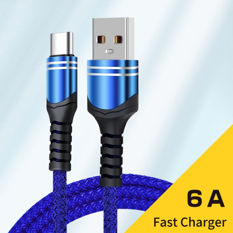 USB-C / Tipo-C 6A Cable de Carga USB de estilo tejido longitud del Cable: 1m (Azul)