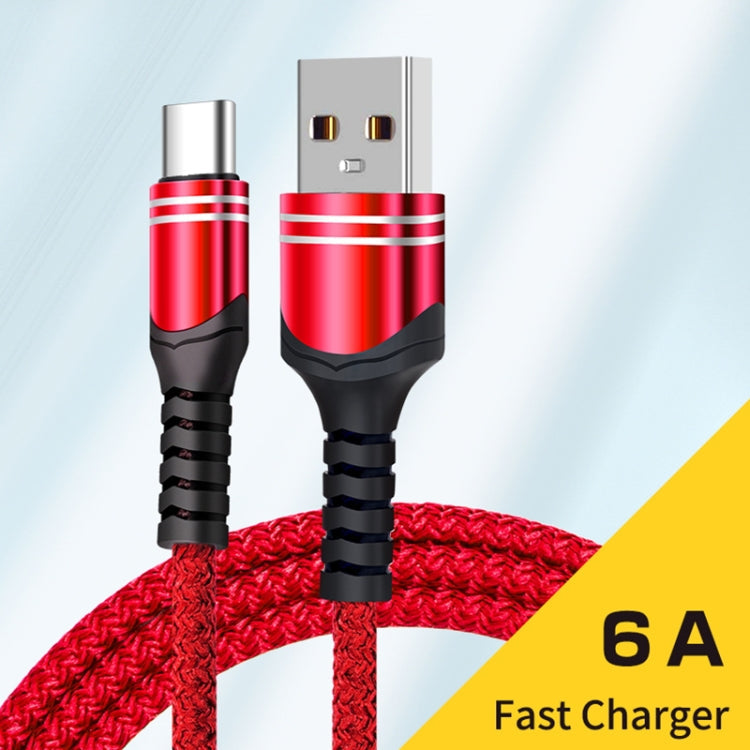 USB-C / Tipo-C 6A Cable de Carga USB de estilo tejido longitud del Cable: 1m (Rojo)