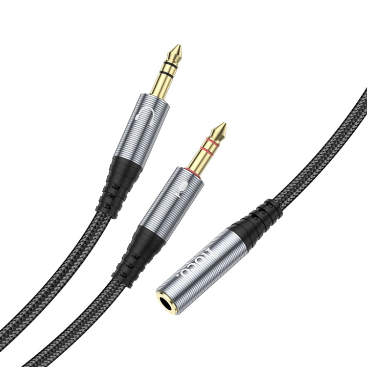 Câble adaptateur audio pour casque Hoco UPA21 2 en 1 3,5 mm femelle vers 2 x mâle (gris métallique)