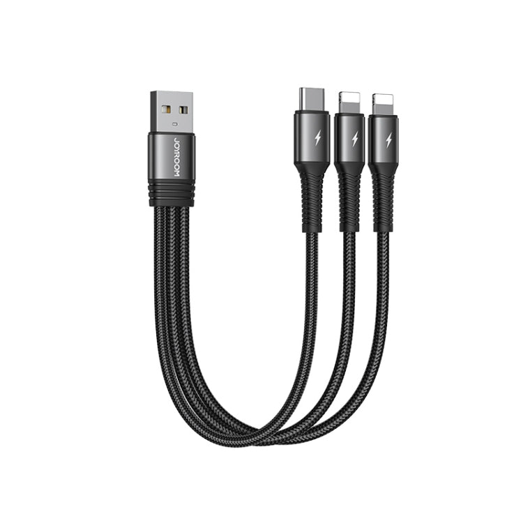 Joyroom S-01530G10 Câble de charge 3 en 1 USB vers 8 PINX2 + Type-C tressé en nylon Longueur : 15 cm (Noir)