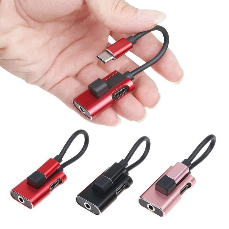2 en 1 USB-C / Type-C a USB-C / Type-C 3.5mm Cable de Adaptador de Audio (Oro Rosa)