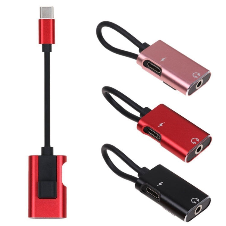 Câble adaptateur audio 2 en 1 USB-C / Type-C vers USB-C / Type-C 3,5 mm (or rose)