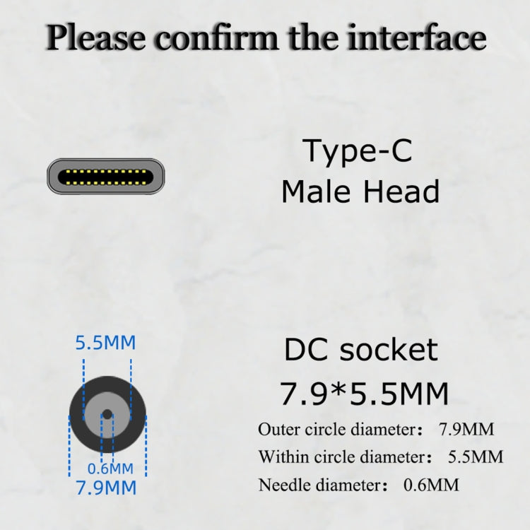 Jorindo 45W DC 7.9X5.5 mm Socket Hembra a USB-C Type-C Masculino Male Converter Para Portátil