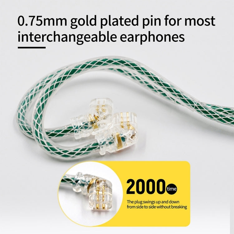 KZ 90-11 2pin 0.75mm Pin chapado en Oro Cable de actualización de Auriculares de malla trenzada de 8 hebras (verde transparente)