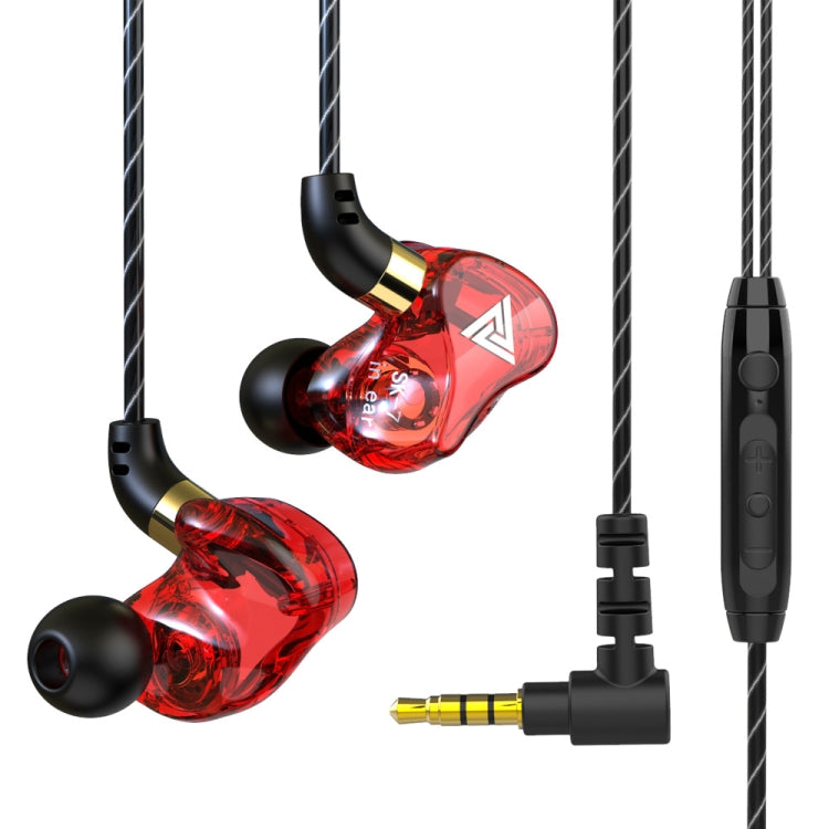 QKZ SK7 3.5mm Sports In-ear Copper Driver Wired HIFI Stereo Earphone with Microphone (Red)
