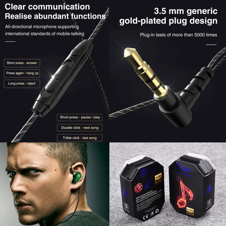 QKZ SK7 3.5mm Sports In-ear Copper Driver Auricular Stereo HIFI con Cable y Micrófono (Verde)