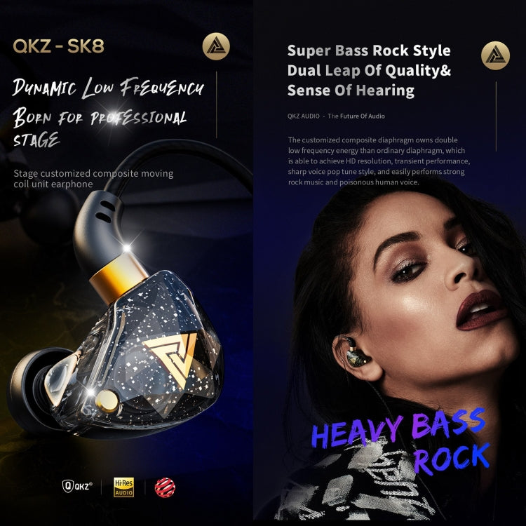 QKZ SK8 3.5mm Sports In-Ear Dynamic HIFI Monitor Earphone avec Microphone (Noir)