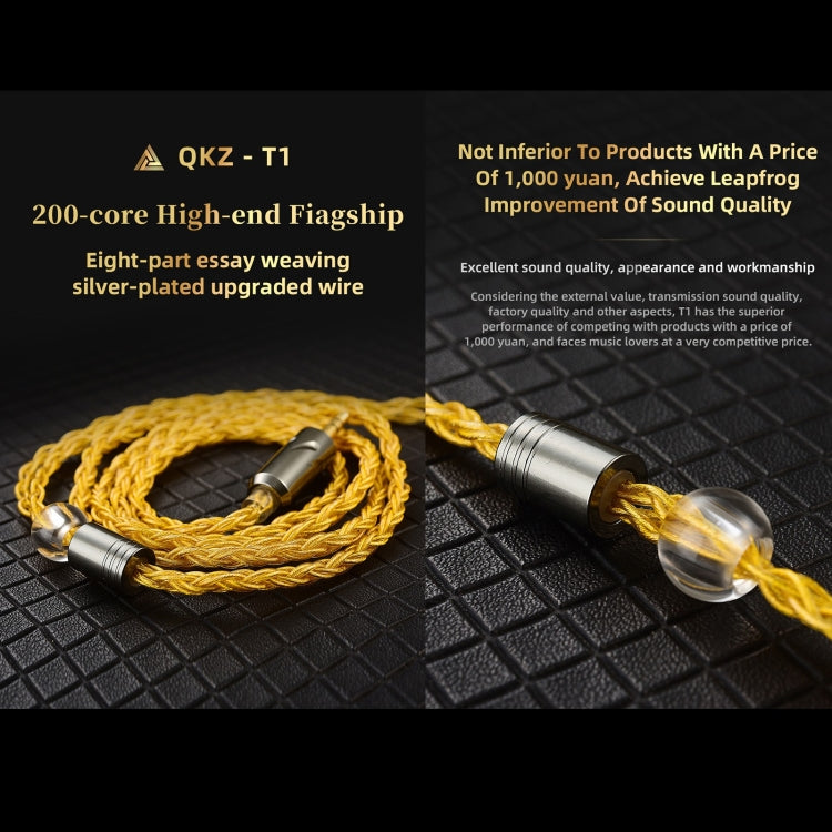 QKZ T1 8 Core TC Silver Plated 3.5mm 0.75mm 2PIN HIFI Headphone Upgrade Cable (Yellow)