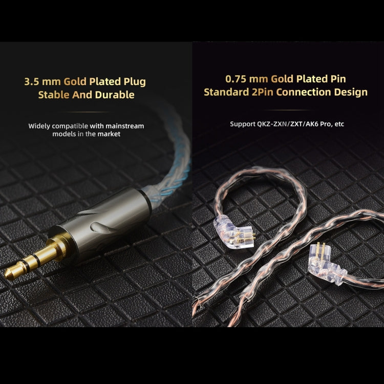 QKZ T1 8 Core TC Plateado 3.5mm 0.75mm 2PIN HIFI Cable de actualización de Auriculares (Amarillo)