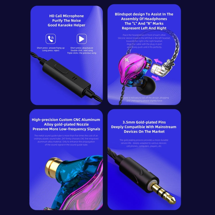 QKZ ZXT Sports In-ear Wired Control Plug HIFI Stereo Stage Monitor Earphone Style: with Microphone (Colorful)