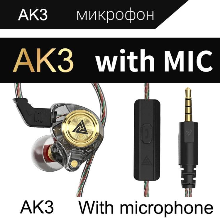 QKZ AK3 FiLe Caisson de basses intra-auriculaire avec microphone et microphone (Noir)