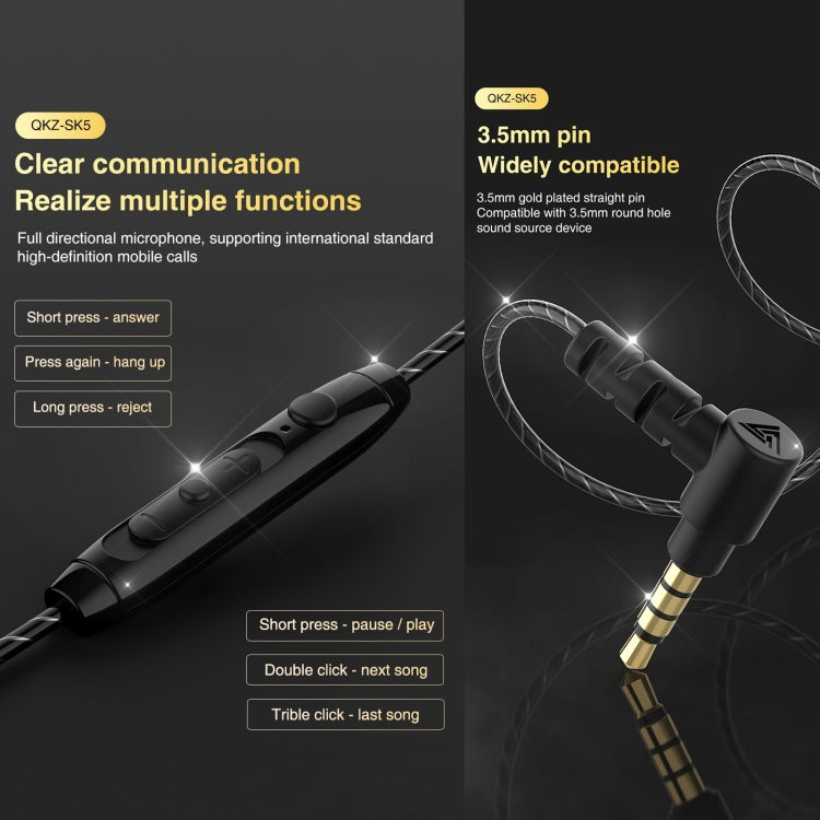 QKZ SK5 Écouteurs intra-auriculaires à commande filaire pour caisson de basses avec micro (Noir)