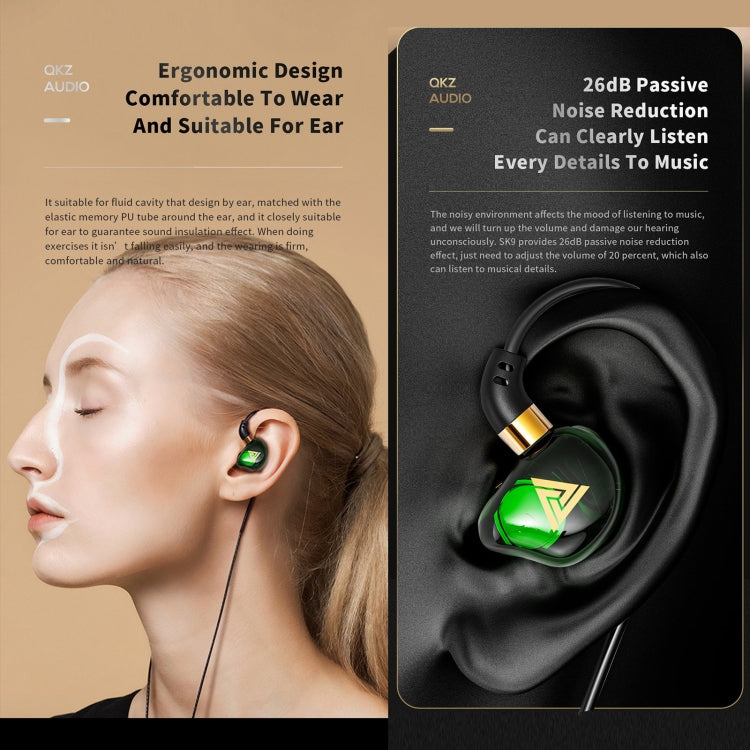 QKZ SK9 In-ear Subwoofer Auriculares para correr con música Controlada por Cable con Micrófono (Verde)