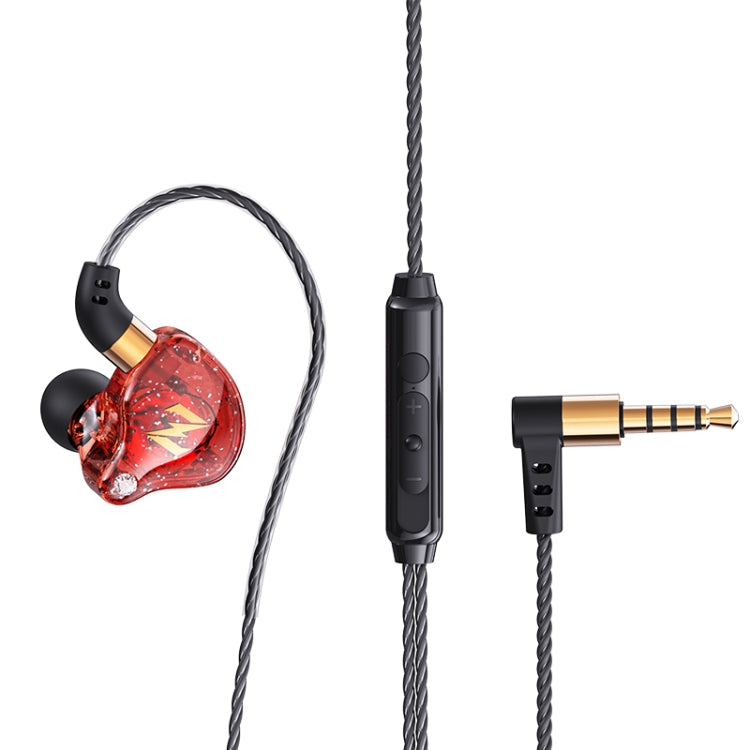 QKZ ZEN Subwoofer en la Oreja Auriculares Deportivos para correr con música Controlada por Cable con Micrófono (Rojo)