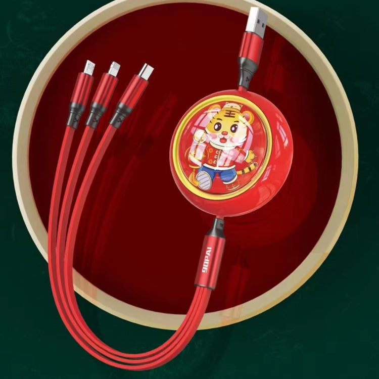 DL09 100W Télescopique 3 en 1 USB Charge Rapide Câble de Données Longueur: 1.2m (Rouge)