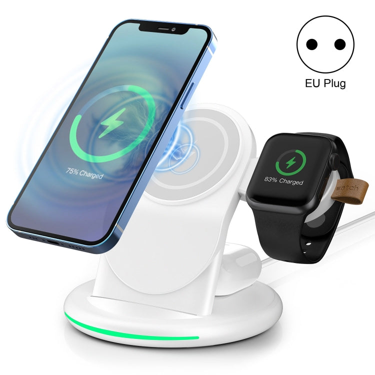 W-03 3 in 1 Magnetic Wireless Charging with 15W Adapter / USB-C Cable Plug Type: EU Plug (White)