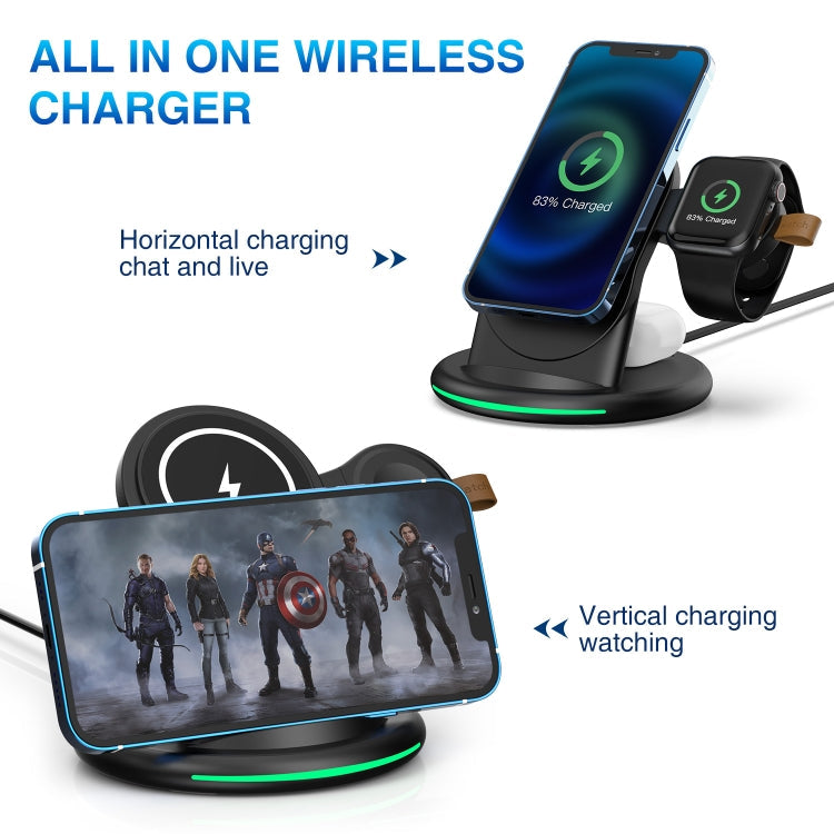 W-03 3 in 1 Magnetic Wireless Charging with 15W Adapter / USB-C Cable Plug Type: EU Plug (Black)