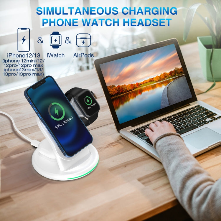 W-03 3-in-1 Magnetic Charging with 15W Adapter Plug Type: UK Plug (White)