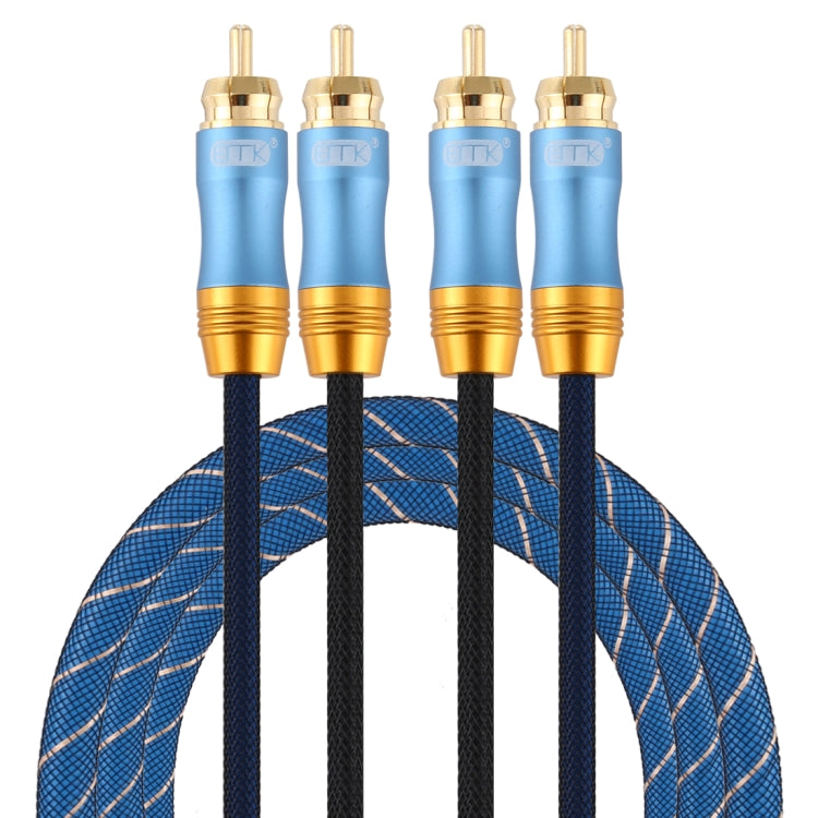 EMK 2 x RCA Male to 2 x RCA Male Connector Gold Plated Nylon Braided Coaxial Audio Cable For TV / Amplifier / Home Theater / DVD Cable Length: 1.5m (Dark Blue)