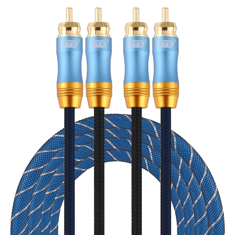 EMK 2 x RCA mâle vers 2 x connecteur RCA mâle Câble audio coaxial tressé en nylon plaqué or pour TV/amplificateur/home cinéma/DVD Longueur du câble : 2 m (bleu foncé)