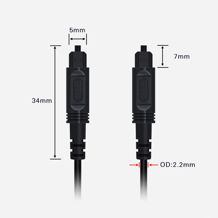 1,5 m EMK OD2,2 mm digitales Audio-Glasfaserkabel Kunststoff-Lautsprecher-Balance-Kabel (schwarz)