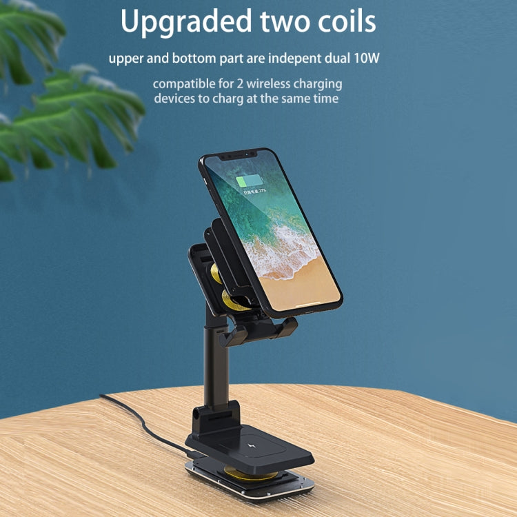 T6 2 in 1 Portable Folding Stand with Wireless Charging style: Dual Charge (White)